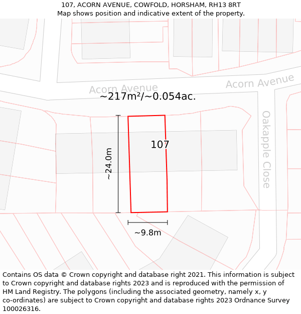 107, ACORN AVENUE, COWFOLD, HORSHAM, RH13 8RT: Plot and title map