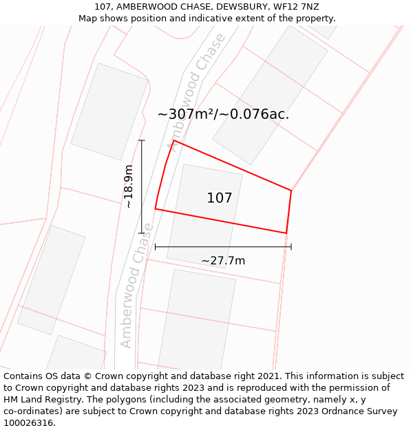 107, AMBERWOOD CHASE, DEWSBURY, WF12 7NZ: Plot and title map