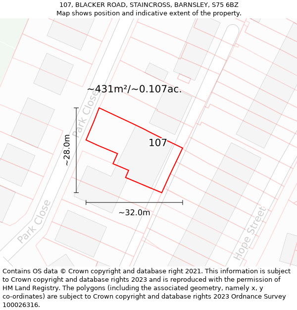 107, BLACKER ROAD, STAINCROSS, BARNSLEY, S75 6BZ: Plot and title map