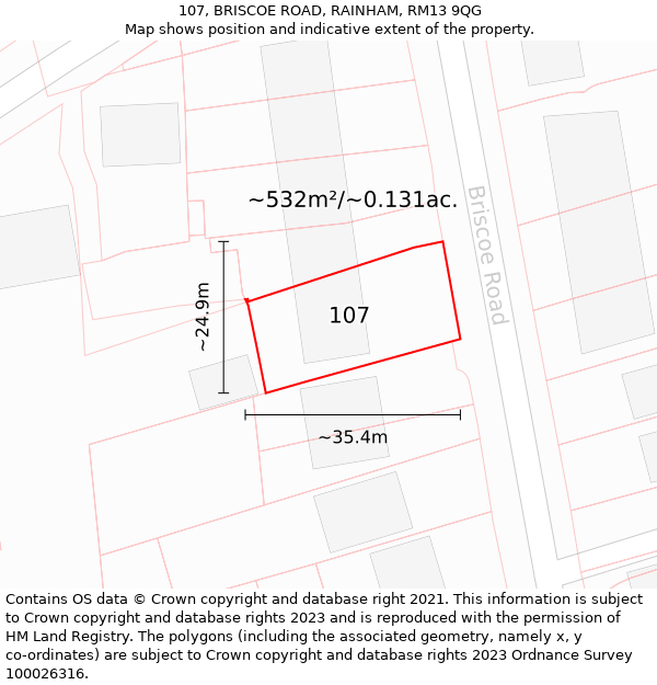 107, BRISCOE ROAD, RAINHAM, RM13 9QG: Plot and title map