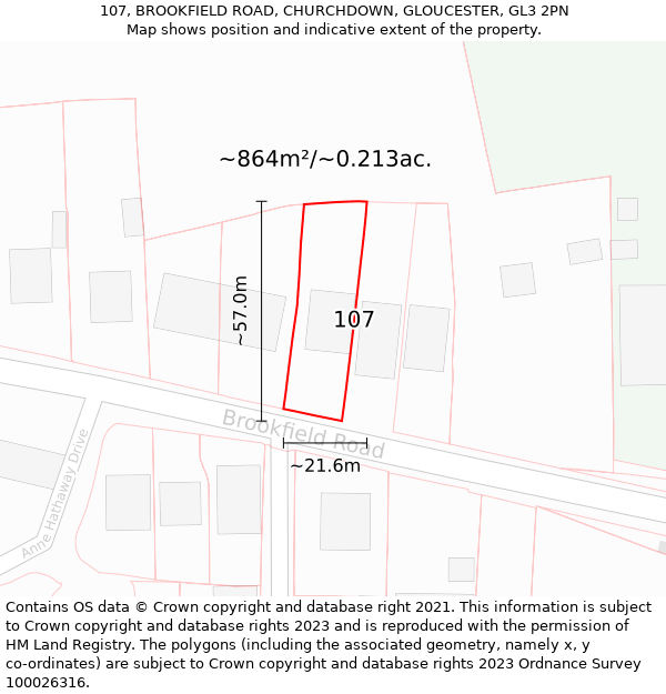 107, BROOKFIELD ROAD, CHURCHDOWN, GLOUCESTER, GL3 2PN: Plot and title map