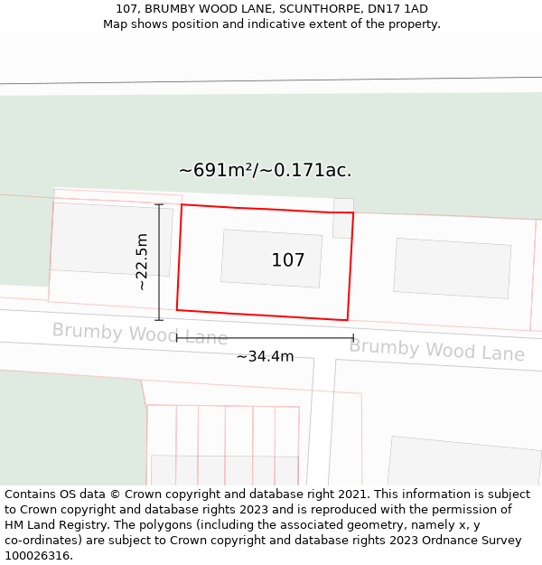 107, BRUMBY WOOD LANE, SCUNTHORPE, DN17 1AD: Plot and title map