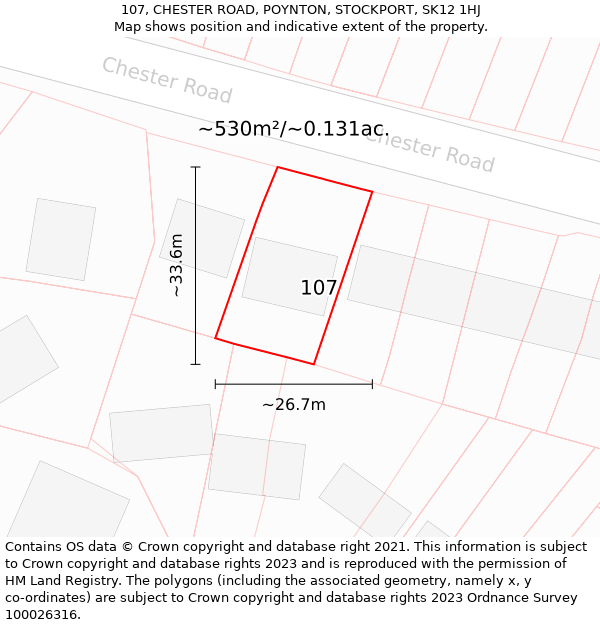 107, CHESTER ROAD, POYNTON, STOCKPORT, SK12 1HJ: Plot and title map