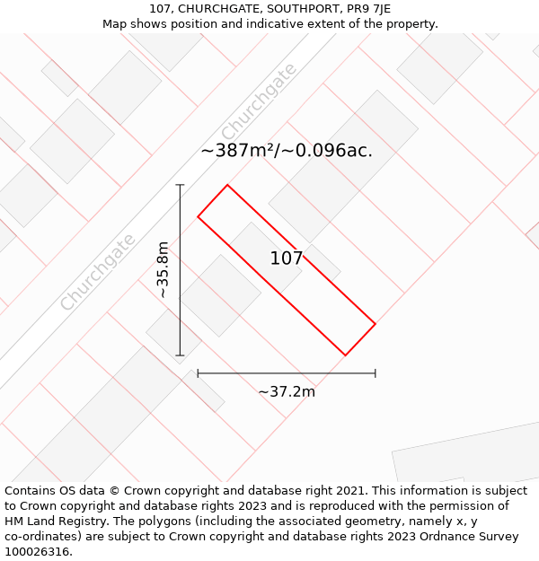 107, CHURCHGATE, SOUTHPORT, PR9 7JE: Plot and title map