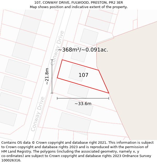 107, CONWAY DRIVE, FULWOOD, PRESTON, PR2 3ER: Plot and title map