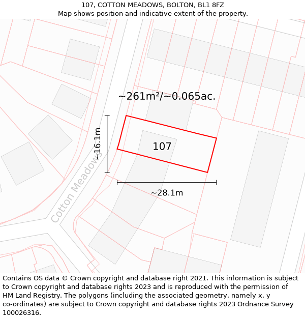 107, COTTON MEADOWS, BOLTON, BL1 8FZ: Plot and title map
