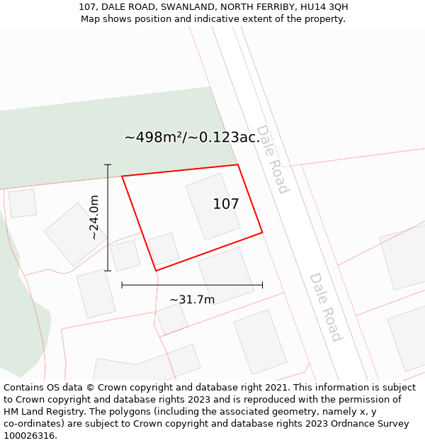 107, DALE ROAD, SWANLAND, NORTH FERRIBY, HU14 3QH: Plot and title map