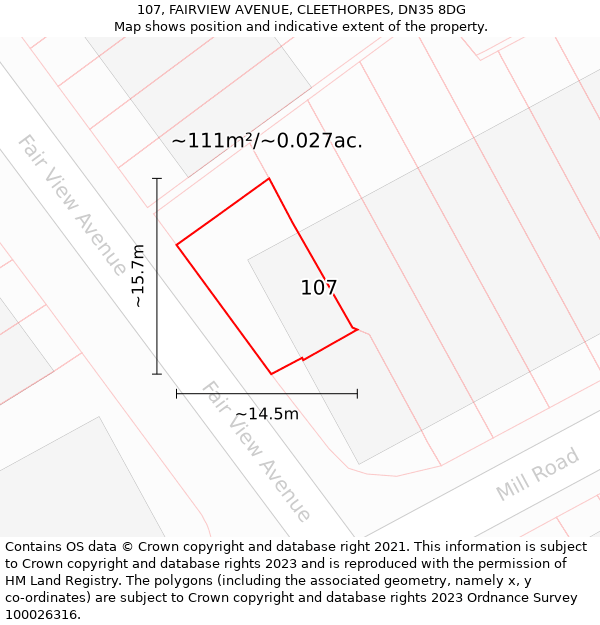 107, FAIRVIEW AVENUE, CLEETHORPES, DN35 8DG: Plot and title map