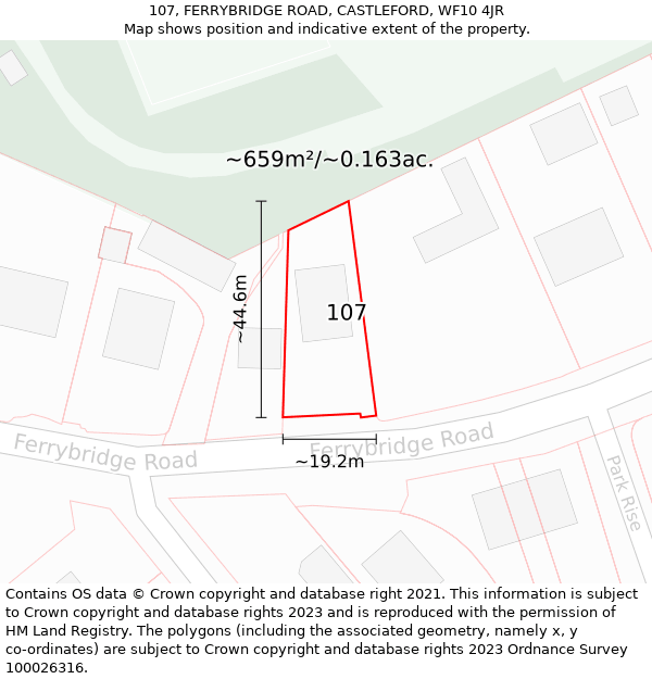 107, FERRYBRIDGE ROAD, CASTLEFORD, WF10 4JR: Plot and title map