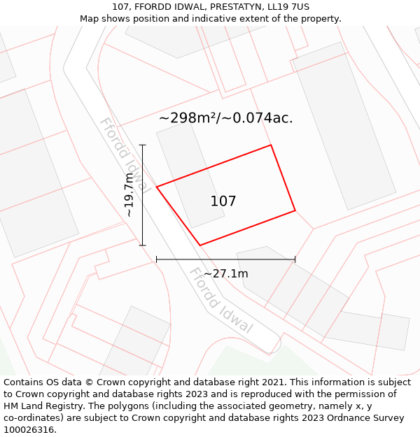 107, FFORDD IDWAL, PRESTATYN, LL19 7US: Plot and title map