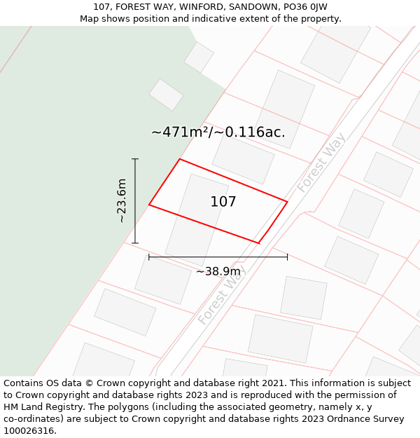 107, FOREST WAY, WINFORD, SANDOWN, PO36 0JW: Plot and title map