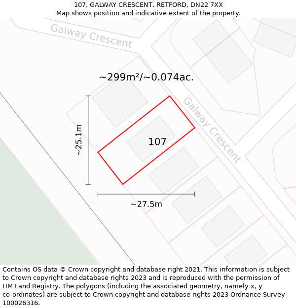 107, GALWAY CRESCENT, RETFORD, DN22 7XX: Plot and title map