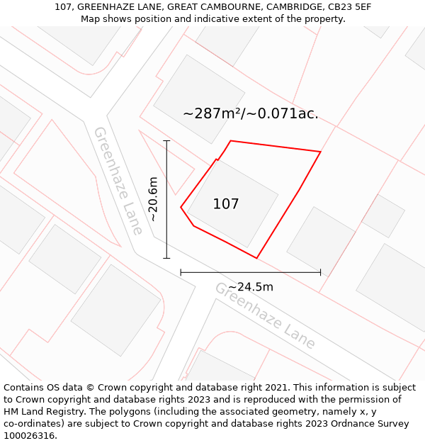 107, GREENHAZE LANE, GREAT CAMBOURNE, CAMBRIDGE, CB23 5EF: Plot and title map