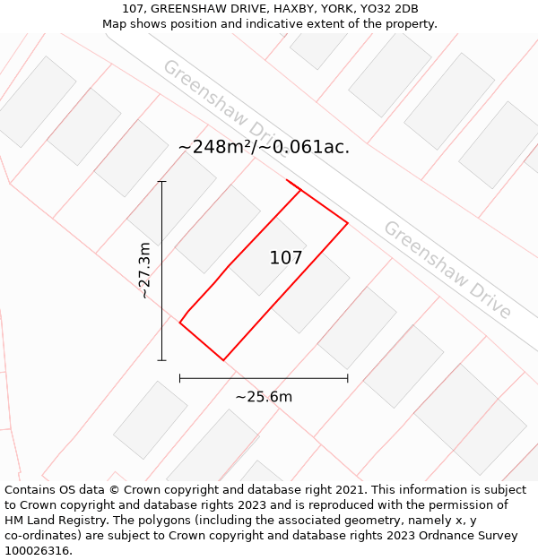 107, GREENSHAW DRIVE, HAXBY, YORK, YO32 2DB: Plot and title map