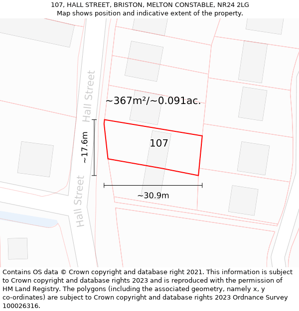 107, HALL STREET, BRISTON, MELTON CONSTABLE, NR24 2LG: Plot and title map