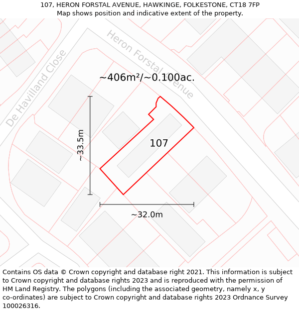 107, HERON FORSTAL AVENUE, HAWKINGE, FOLKESTONE, CT18 7FP: Plot and title map