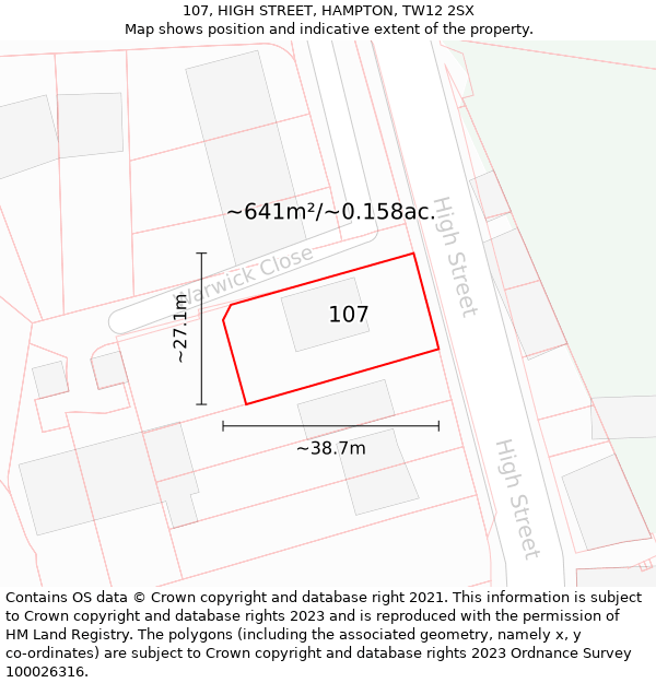 107, HIGH STREET, HAMPTON, TW12 2SX: Plot and title map