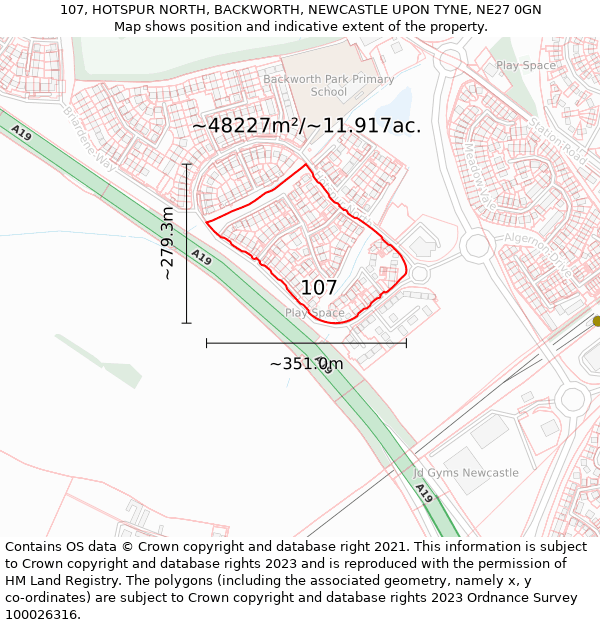 107, HOTSPUR NORTH, BACKWORTH, NEWCASTLE UPON TYNE, NE27 0GN: Plot and title map