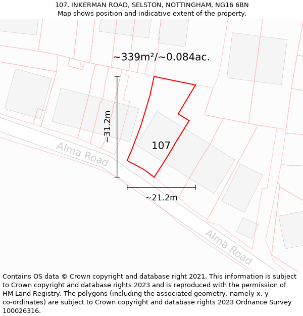 107, INKERMAN ROAD, SELSTON, NOTTINGHAM, NG16 6BN: Plot and title map