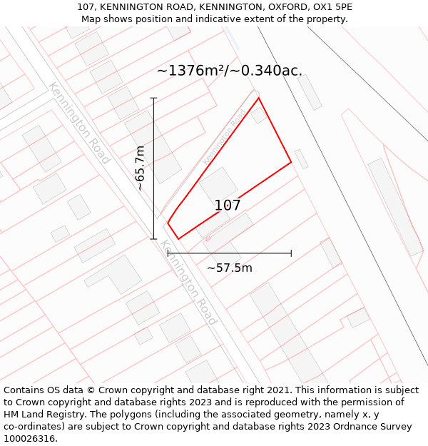 107, KENNINGTON ROAD, KENNINGTON, OXFORD, OX1 5PE: Plot and title map