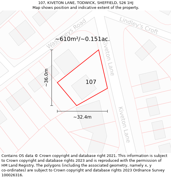 107, KIVETON LANE, TODWICK, SHEFFIELD, S26 1HJ: Plot and title map