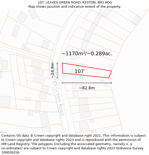 107, LEAVES GREEN ROAD, KESTON, BR2 6DG: Plot and title map