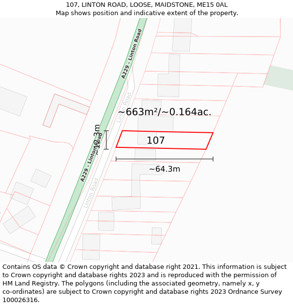 107, LINTON ROAD, LOOSE, MAIDSTONE, ME15 0AL: Plot and title map