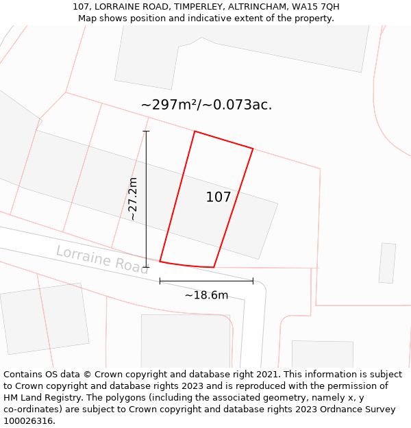 107, LORRAINE ROAD, TIMPERLEY, ALTRINCHAM, WA15 7QH: Plot and title map