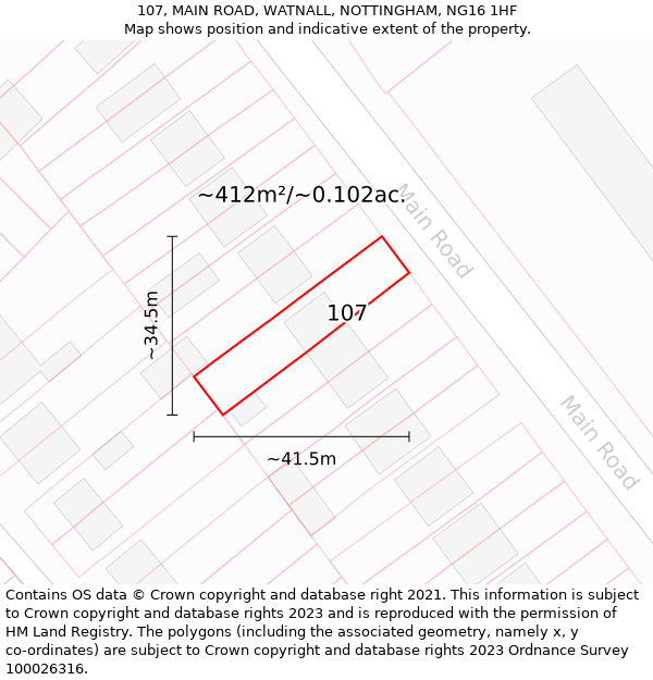 107, MAIN ROAD, WATNALL, NOTTINGHAM, NG16 1HF: Plot and title map