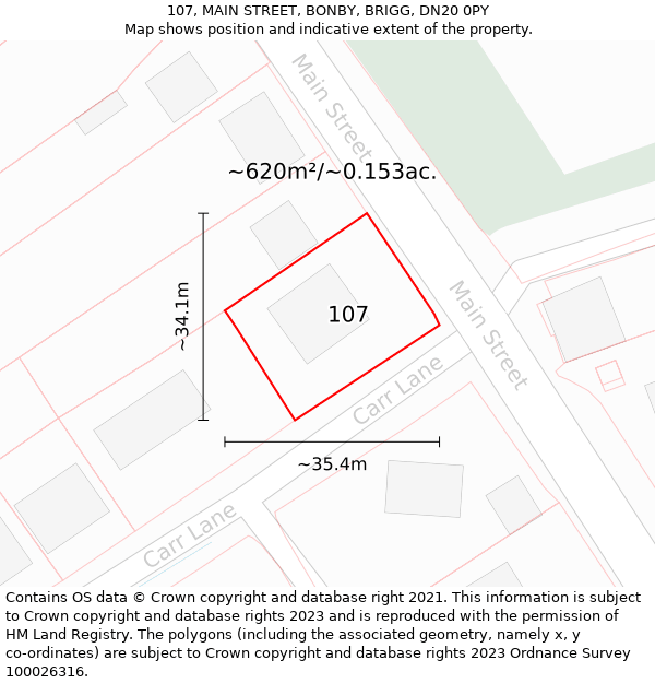 107, MAIN STREET, BONBY, BRIGG, DN20 0PY: Plot and title map