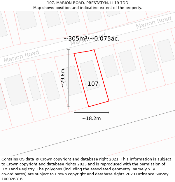 107, MARION ROAD, PRESTATYN, LL19 7DD: Plot and title map