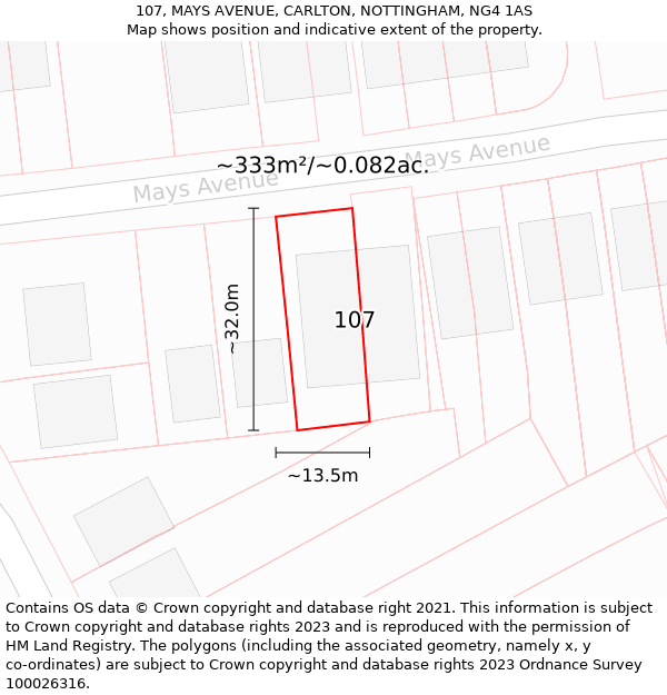 107, MAYS AVENUE, CARLTON, NOTTINGHAM, NG4 1AS: Plot and title map