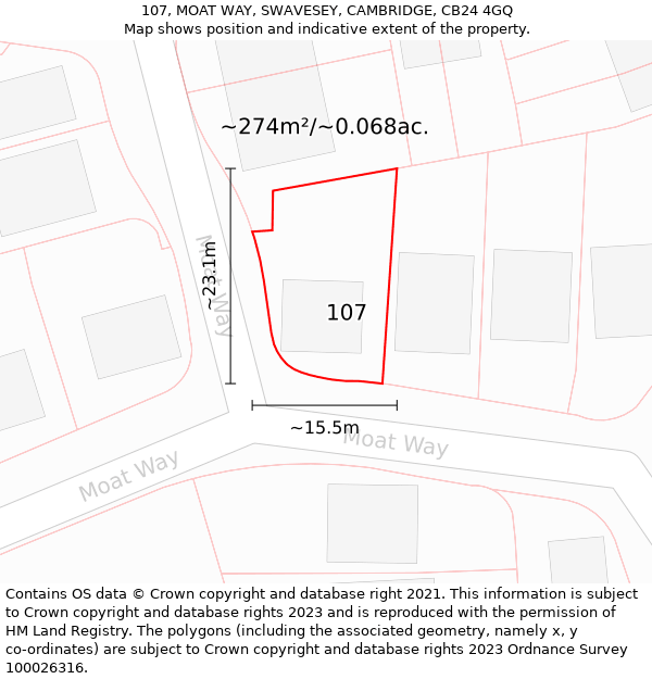 107, MOAT WAY, SWAVESEY, CAMBRIDGE, CB24 4GQ: Plot and title map