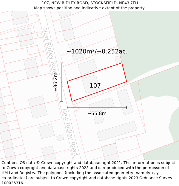 107, NEW RIDLEY ROAD, STOCKSFIELD, NE43 7EH: Plot and title map