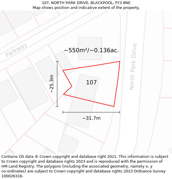 107, NORTH PARK DRIVE, BLACKPOOL, FY3 8NE: Plot and title map