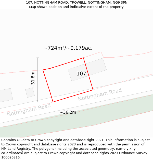 107, NOTTINGHAM ROAD, TROWELL, NOTTINGHAM, NG9 3PN: Plot and title map
