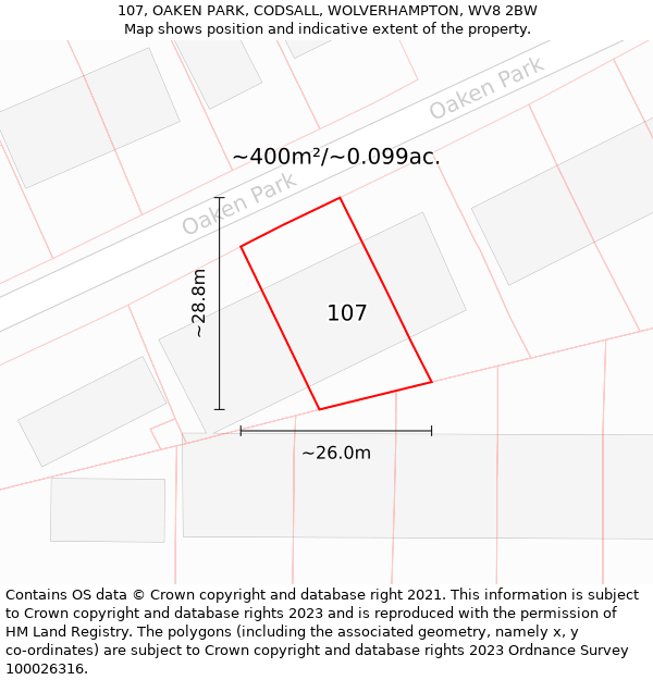 107, OAKEN PARK, CODSALL, WOLVERHAMPTON, WV8 2BW: Plot and title map