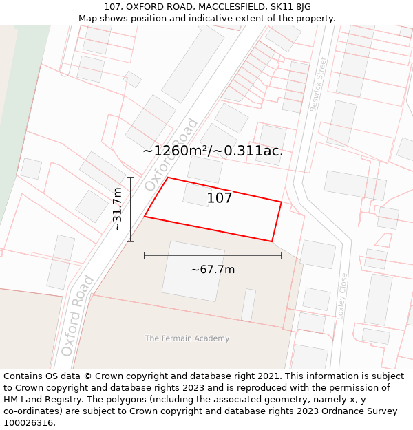 107, OXFORD ROAD, MACCLESFIELD, SK11 8JG: Plot and title map