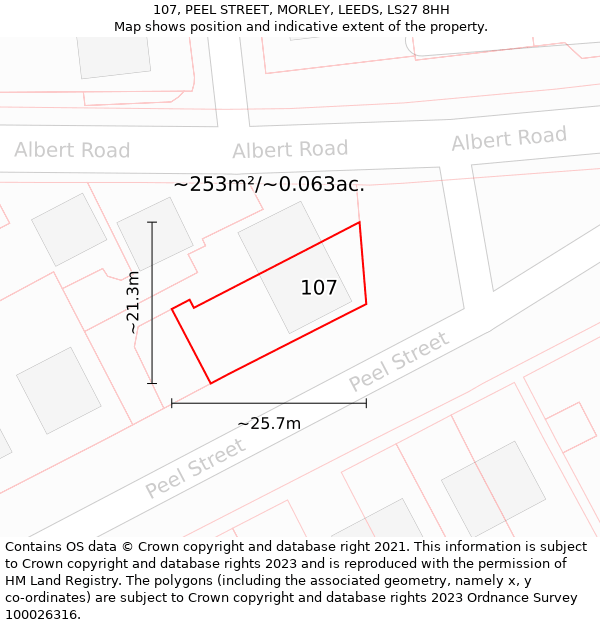 107, PEEL STREET, MORLEY, LEEDS, LS27 8HH: Plot and title map