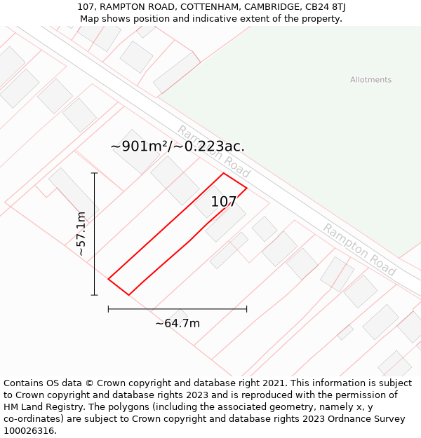 107, RAMPTON ROAD, COTTENHAM, CAMBRIDGE, CB24 8TJ: Plot and title map