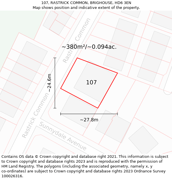 107, RASTRICK COMMON, BRIGHOUSE, HD6 3EN: Plot and title map