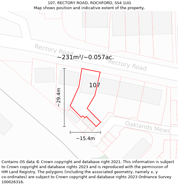 107, RECTORY ROAD, ROCHFORD, SS4 1UG: Plot and title map