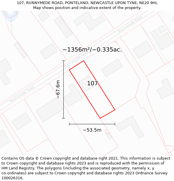 107, RUNNYMEDE ROAD, PONTELAND, NEWCASTLE UPON TYNE, NE20 9HL: Plot and title map