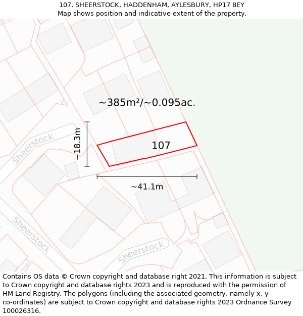 107, SHEERSTOCK, HADDENHAM, AYLESBURY, HP17 8EY: Plot and title map