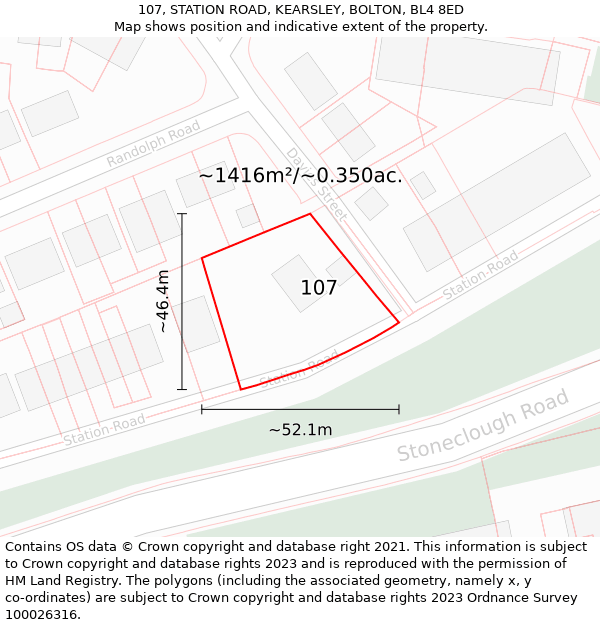 107, STATION ROAD, KEARSLEY, BOLTON, BL4 8ED: Plot and title map