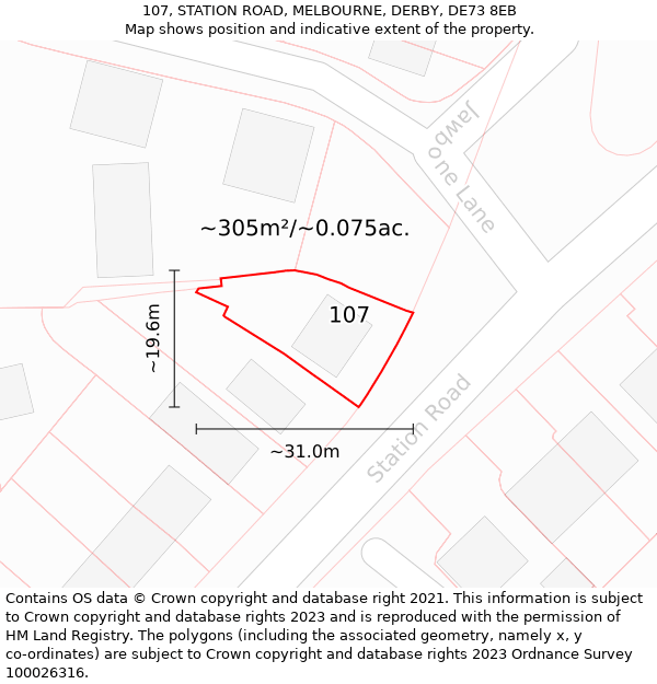 107, STATION ROAD, MELBOURNE, DERBY, DE73 8EB: Plot and title map