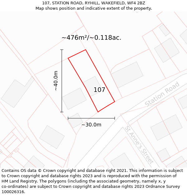 107, STATION ROAD, RYHILL, WAKEFIELD, WF4 2BZ: Plot and title map