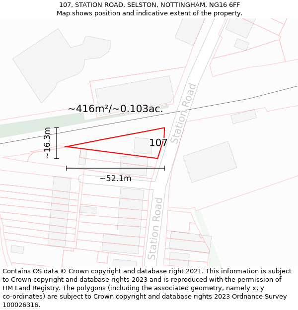 107, STATION ROAD, SELSTON, NOTTINGHAM, NG16 6FF: Plot and title map