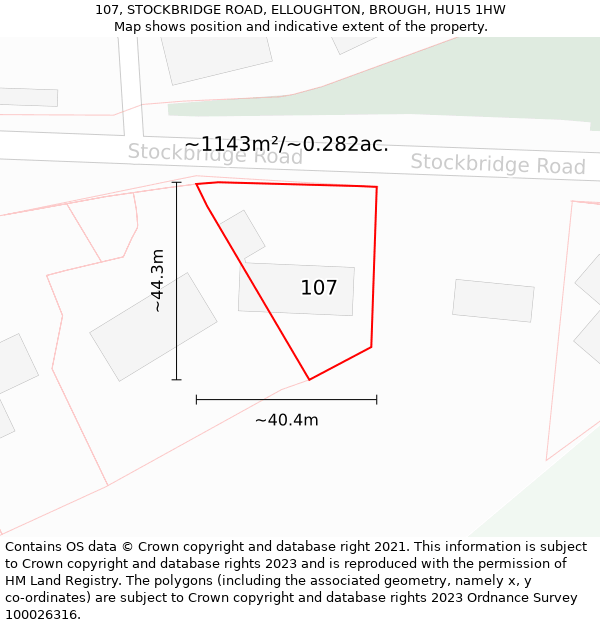 107, STOCKBRIDGE ROAD, ELLOUGHTON, BROUGH, HU15 1HW: Plot and title map