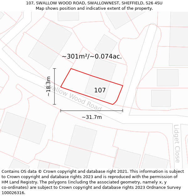 107, SWALLOW WOOD ROAD, SWALLOWNEST, SHEFFIELD, S26 4SU: Plot and title map